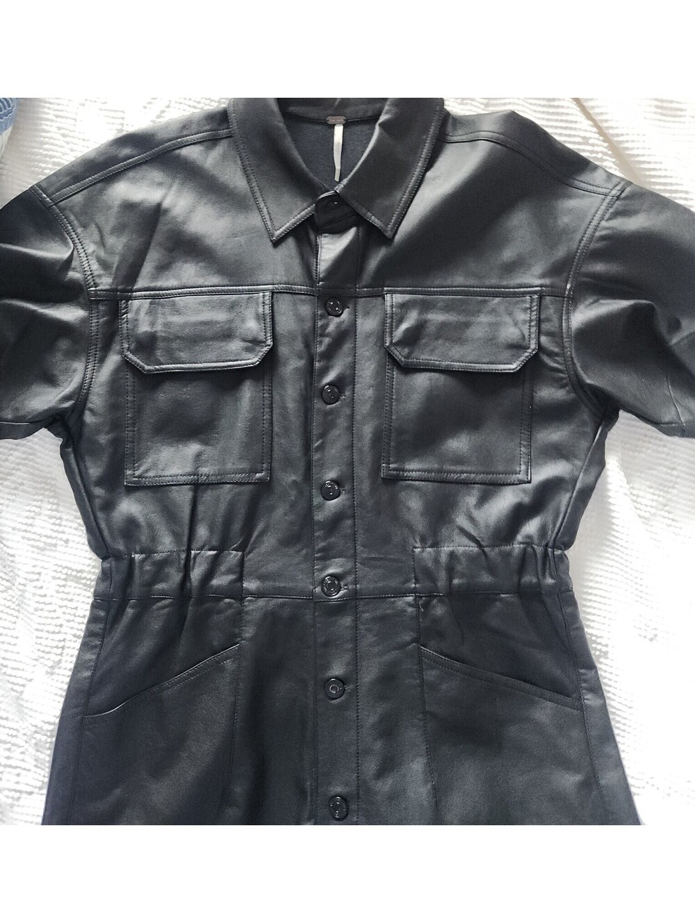 Free People Marci Vegan Leather Black Jumpsuit Pants Womens Medium Grunge Goth - Picture 7 of 12